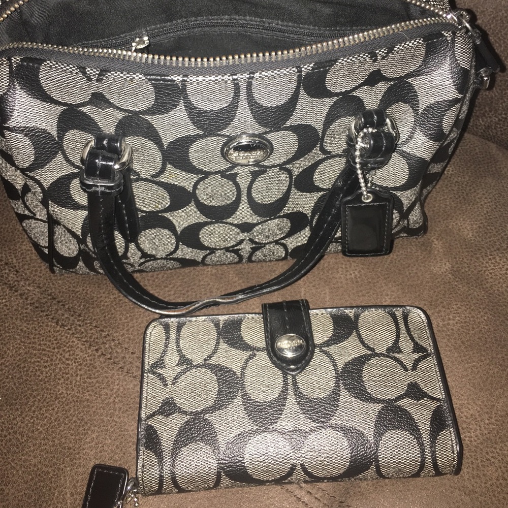Black and grey coach handbag